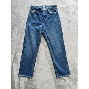 Topshop Jeans Womens 26 Straight Ankle High Rise Waist Denim Frayed Distressed